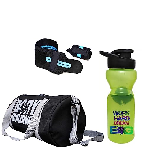 AV Brands Combo Set of Gym Duffel Bag Black with Wrist Support Band and Shaker Bottle Gym & Fitness Kit