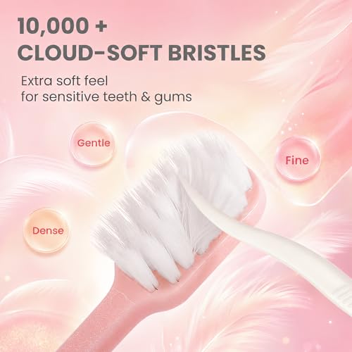 Image of SUREE Extra Soft Manual Toothbrushes for Adults, Ultra Dense Nano Bristles, Great for Sensitive Teeth & Gums, Wide Head, Ergonomic Non-Slip Grip, BPA-Free Handle (Pink, 5 Pack)
