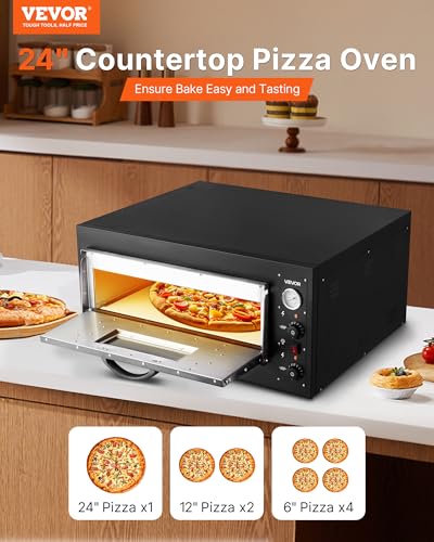 Image of VEVOR Pizza Oven Electric, 24 inch Commercial Countertop Pizza Oven, 842F Max Temp, 4200W Indoor Pizza Maker with Thermometer, Dual Temp Control Knob, Even Heat Pizza Cooker for Restaurant and Home Use