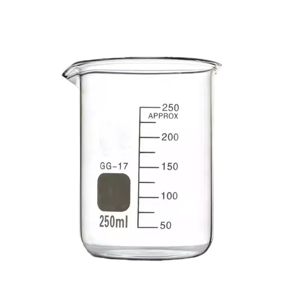 Probeta graduada de vidrio, Vaso de precipitados forma baja borosilicato transparente 250 ml con taza medidora GG-17 del canalón 70x98 mm