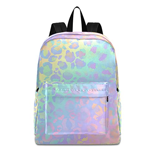 Backpack Travel Rucksack, Rainbow Leopard Print Neon Lightweight School Bag for Students Teens Girls Boys