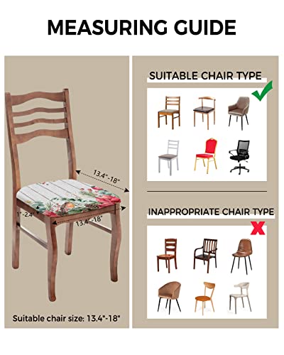 Christmas Poinsettia Seat Covers For Dining Room Chairs Set Of 2, Stretchy Dining Chair Cushion Covers, Xmas Eucalyptus Leaves Pine Cones Wood Removable Washable Slipcovers For Office, Kitchen, Party #TOP2