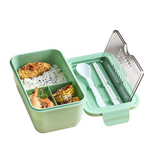 Yumech Boîte Bento Boîte À Lunch 3 Compartiment Lave- Vaisselle Micro- Ondes Contenant des Aliments Sains avec Cuillère Baguettes Réutilisables Couverts Couverts Déjeuner Conteneurs pour