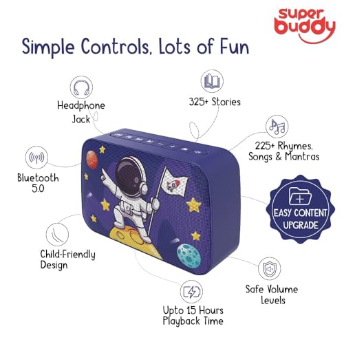 Image of TARBULL SuperBuddy Kids Screen Free Audio Speaker, 550+ Stories, Rhymes & Mantras Preloaded, Musical Toy with Content Upgrade & Bluetooth, Birthday Gift for Boys & Girls 3 to 10 Years (Space)