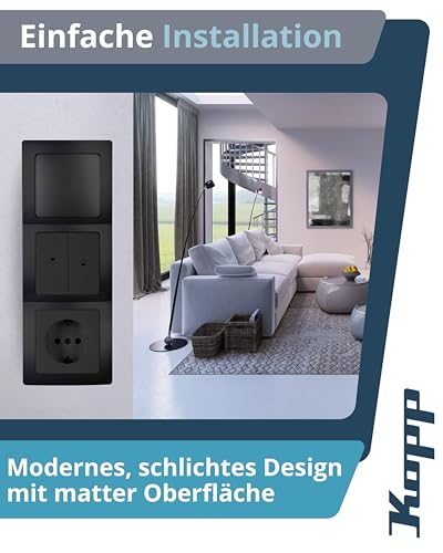 Kopp PARIS 3-fach Abdeckrahmen in Matt-Schwarz - 8,3 x 22,5 cm - Rahmen für Steckdosen & Schalter - Stilvoller Steckdosenrahmen aus Kunststoff - Hochwertiger Lichtschalter-Rahmen