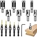14 Pcs Countersink Drill Bit Set, 5 Wood Drill Bits and 8 Plug Cutters with L-Wrench, Titanium-coated Self Centering Drill Bit with 1/4" Hex Shank, Quick-Change Wood Plug Cutter Set for Woodworking