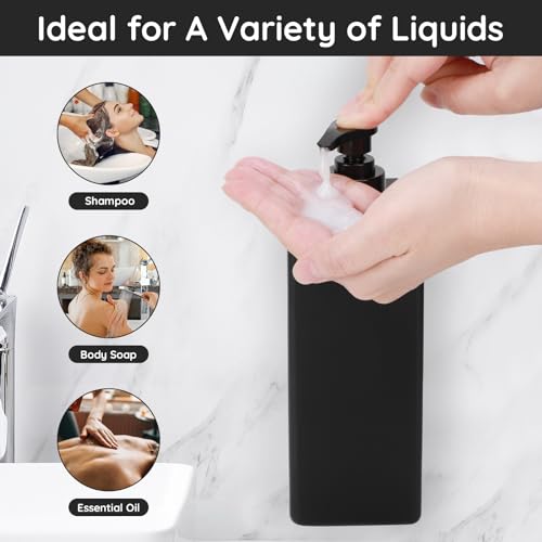 Image of Segbeauty Wall Mounted Shower Dispenser, 3pcs 16.9oz Drill Free Matte Black Bathroom Soap Dispenser Set, 500ml Refillable Shampoo and Conditioner Bottles Plastic Pump Bottle Dispenser with Labels