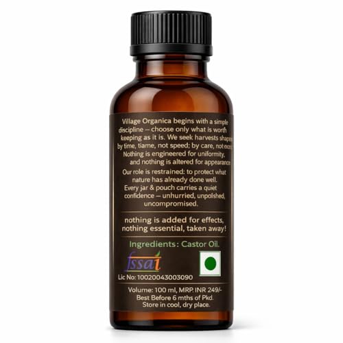 Image of Cold Pressed Castor Oil | Unrefined | Naturally Thick | Stored in Protective Amber Glass Bottle | 100 ml