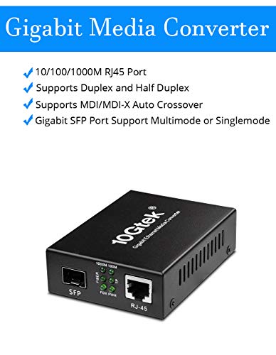 Image of Gigabit SFP to RJ45 Fiber Media Converter, Fiber to Ethernet Converter, 10 /100 /1000Mbps RJ45 Port to 1000Mbps Open SFP Port, up to 120km, Auto-Negotiation, Durable Metal Casing