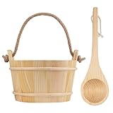 BAYISAM Wooden Sauna Bucket and Ladle Set, Handmade from Natural Pine with Rope Handle, 4L