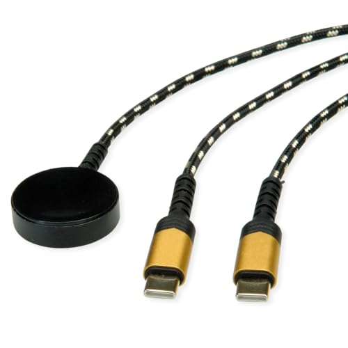 ROLINE Câble de Charge USB Split, jusqu'à 60W + Pad de Charge (jusqu'à 15W), pour appareils Samsung, Type C - C, Noir/Or, 1,2 m