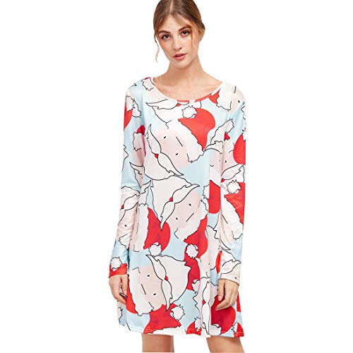 Preisvergleich Produktbild SHOBDW Damen Herbst Weihnachten Stil Weihnachtsmann Drucken Tops Sweatshirt T Shirt Frauen Langarm Pullover Lang Bluse Shirts Kurz Abendkleid Mini Röcke Kleid Ausgestelltes Partykleider