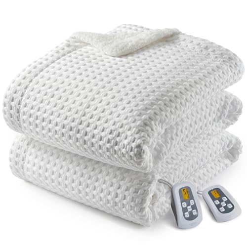 CAROMIO Heated Blanket King Size with LCD Dual Controller, Waffle Weave Fast Heating Electric...