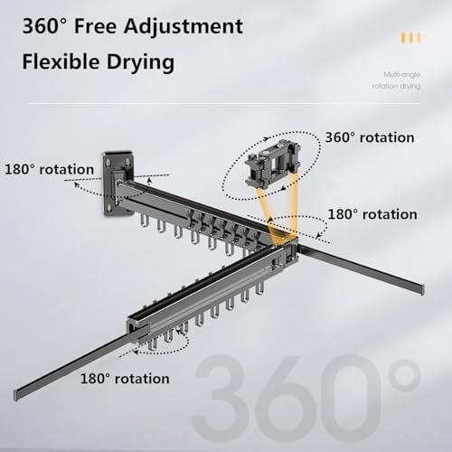 Clothes Drying Rack Wall Mount, Foldable Laundry Drying Rack with 180° Swivel Hidden Towel Bar, Bi-Fold Wall Mounted Drying Racks for Laundry, Bathroom, Utility Room, Be