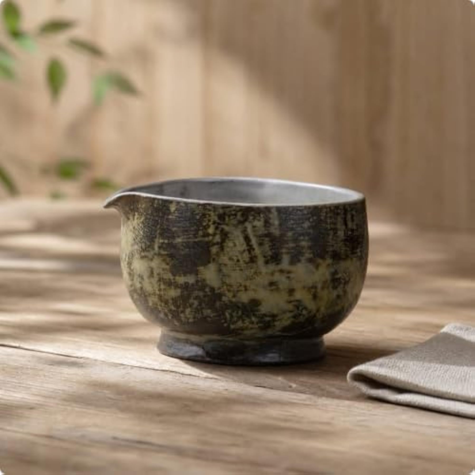 Ceramic Matcha Bowl with Spout, Rustic Pottery Matcha Bowl