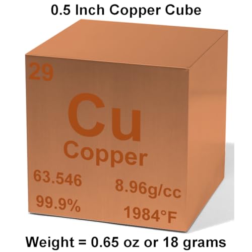 Image of Copper 0.5 inch Metal Density Cube - 99.9% Pure Element for Chemistry - Periodic Table Design Educational Scientific Elemental Specimen