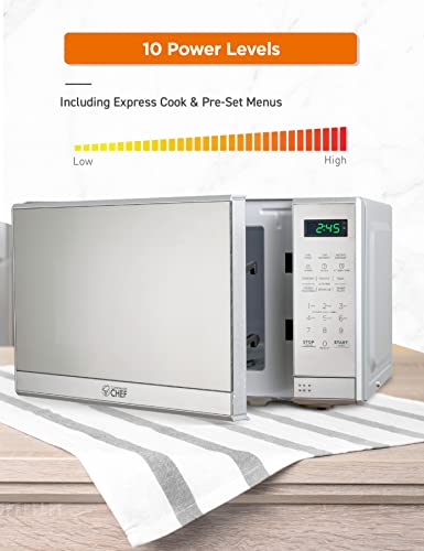 Commercial Chef Small Microwave 0.7 Cu. Ft. Countertop Microwave With Digital Display, Stainless Steel Microwave With 10 Power Levels, Outstanding Portable Microwave With Convenient Push Button #TOP2