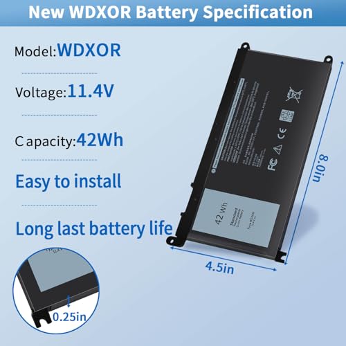 Image of 42Wh WDX0R Laptop Battery for Dell Inspiron 15 7579 7569 5578 5565 5567 5568 5570 5775 5579 7560 7570, 13 5378 5368 7375 7368 7378 , 17 5765 5767 5770 Series P69G001 P58F P58F001 P75F P66F P69G 3CRH3