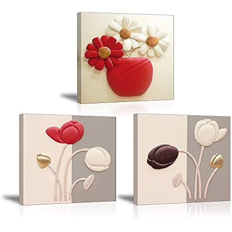 Piy Painting on Canvas Elegant Tulip symbolize Good Wishes Wall Art, Daisy Flower represents Pure Love Canvas Prints Wall Decorative Arts for Room Bedroom Birthday Gift New Year Present 3X 30x30cm Cover