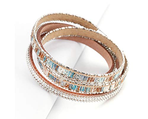 Image of Fesciory Leather Wrap Bracelets for Women, Boho Leopard Multi-Layer Crystal Beads Cuff Bracelet Jewelry