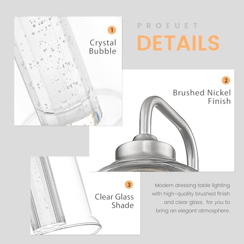 Image of zeyu 40W Crystal LED Vanity Light, 6-Light Bathroom Light Fixture Dimmable with 5 Color Modes, Brushed Nickel Finish with Crystal Bubble and Clear Glass, ZSL72B-6W LED BN