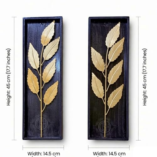 Image of DSH Leaf Wall Art Panels Modern Rustic Home Decor Wall Hanging Sculpture for Living Room, Bedroom & Office (45X15 CM) Decoration Item (Titan Leaf, 2 Frames)