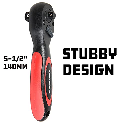 Image of Powerbuilt Stubby 3 /8 Inch and 1 /2 Inch Drive Composite Ratchet Handle, Reversible Socket Ratchet Wrench, 72 Tooth, Offset Comfort Handle - 940481