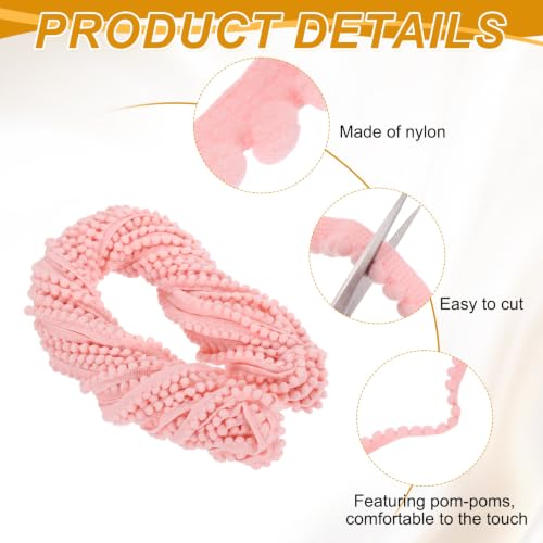 Cinta de flecos con pompones rosa claro de hilo de nailon sourcing map 20 yardas 4