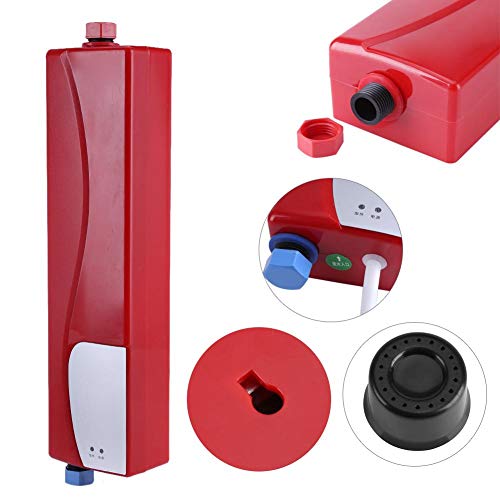 Instant Hot Kitchen Free of Hot Water, 220V 3000W Mini Electric Tankless Instant Hot Water Heater Bathroom Kitchen Washing Standrd Plug for Hot Water - Shelf, Wall Mounted(Red kitchen treasure)