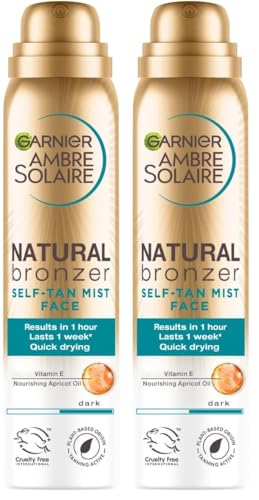 Garnier Ambre Solaire Natural Bronzer Quick Drying Dark Self Tan Face Mist 75ml (Pack of 2) option