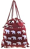 Burgundy Elephant Print Gym Sport Drawstring Bag Backpack Purse