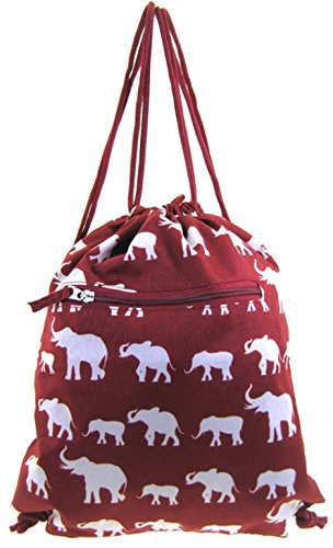 Burgundy Elephant Print Gym Sport Drawstring Bag Backpack Purse #TOP3