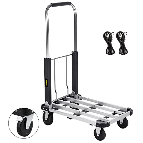 Vevor Folding Platform Truck, Portable Hand Truck Adjustable Length, Aluminum Push Cart Telescoping Handle With 4 Wheels 330Lbs Capacity For Luggage Travel Shopping #TOP28