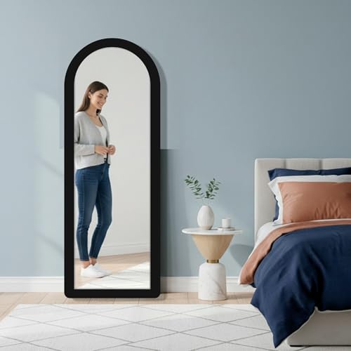 Image of Creative Arts n Frames 15x51 inch Long Fiber Wood Arched Wall Hanging Mount HD Mirror Home Decor Items Living Room Bathroom Bedroom Hotel Office (Classic Black Color Framed HD Arch Mirror)