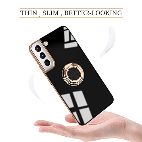Coque Samsung S22 Plus antichoc TPU noir avec bague support aimanté