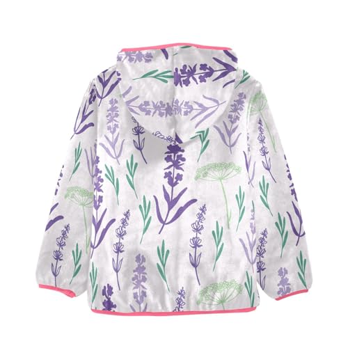 OTVEE Hand Draw Lavender Flower Kids Hoodie Jacket Fall Spring Full Zip Warm Outwear Coat2