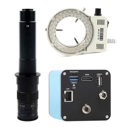顕微鏡キット 顕微鏡カメラ 4K 800W 1080P 60FPS HDMI USB LAN 産業用電子オートフォーカス AF 測定ビデオ顕微鏡 U ディスクレコーダー C マウントカメラ 顕微鏡レンズアダプター(300x lens with Light)