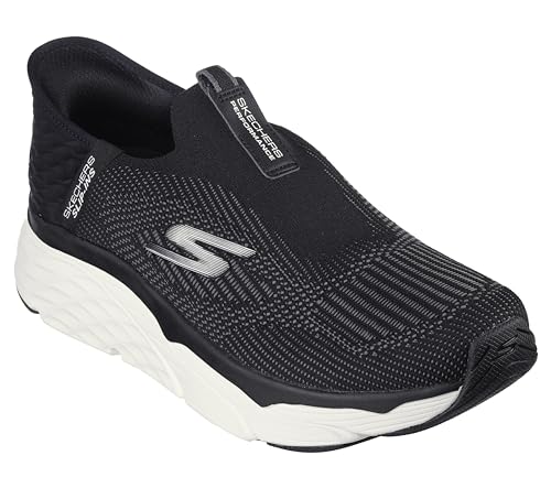 Skechers Men's Max Cushioning Slip-ins - Athletic Slip-on Running Walking Shoes with Memory Foam, Black/White, 11.5