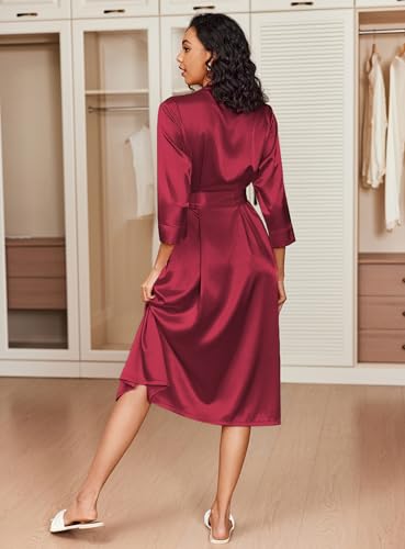 Image of Ekouaer Silk Robes for Women Long Satin Bride Bridesmaid Wedding Party Robes Lightweight Sexy Sleepwear with Pockets