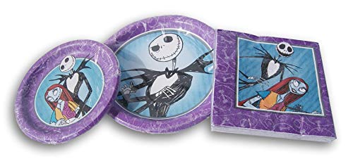 Spooky Town Nightmare Before Christmas Jack and Sally Party Supply Kit - (8) Large Plates, (8) Small Plates, and (16) Napkins