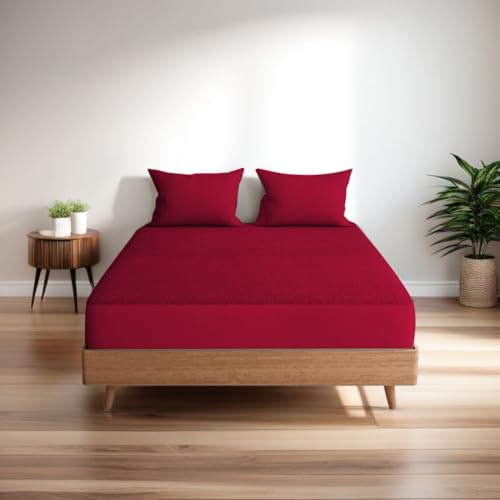 Image of The Maximus Waterproof & Dustproof Terry Cotton Pillow Protector with Zipper Closure || Standard Size Pillow Protector || Pillow Cover Set of 2, Maroon (18 inch x28 inch)