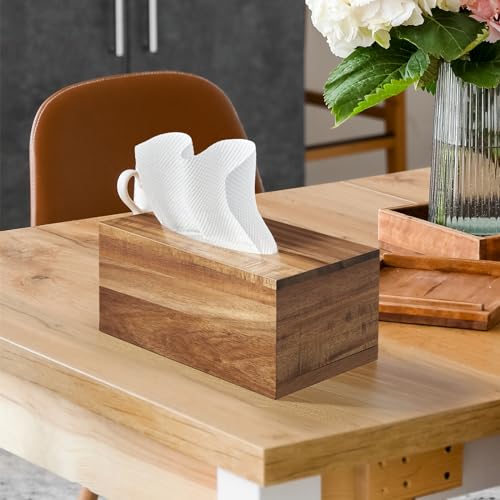ALELION Rectangular Tissue Box Cover for 120, 160 Count Box - Acacia Wood Rectangle Tissue Box Holder - Decorative Facial Cube Tissue Box Cover for Tabletop Night Stands Bathroom Office - Thumbnail 3