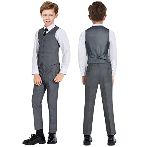 Almighty Magic Boy's Formal Suits 5 Pieces Slim Fit Suit Set Dresswear Ring Bearer Outfit Dark Gray #TOP2