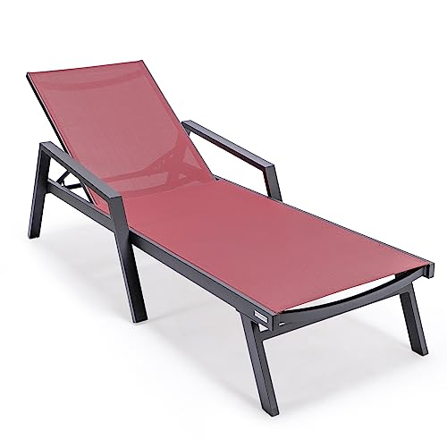 Leisuremod Marlin Armrests Poolside Outdoor Patio Lawn And Garden Modern Aluminum Suntan Sling Chaise Lounge Chair, Burgundy #TOP10
