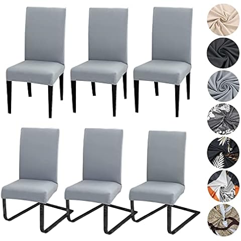 Meision Stuhlhussen 4 oder 6er Set Stretch Stuhlhussen Abnehmbare waschbar Spandex Stuhlüberzug Stuhlbezug Stretch Universale für Hotel, Zeremonie, Bankett, Restaurant, Zuhause(6er Set, Hellgrau) Cover