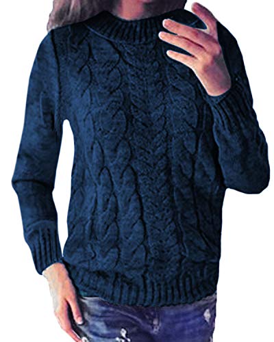 ZANZEA Jersey Mujer Jersey O-Cuello Suéter Camisa Cuello Redondo Crochet Elegante Larga Casua Sudadera Pullover Blusas Jersey Tops Azul S Cover