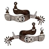 EQUSPUR Western Cowboy Spurs, 1 Pair Horse Spurs with Rowels, Antique Horse Boot Spurs with Hand-Carved Decoration for Adult Equestrian