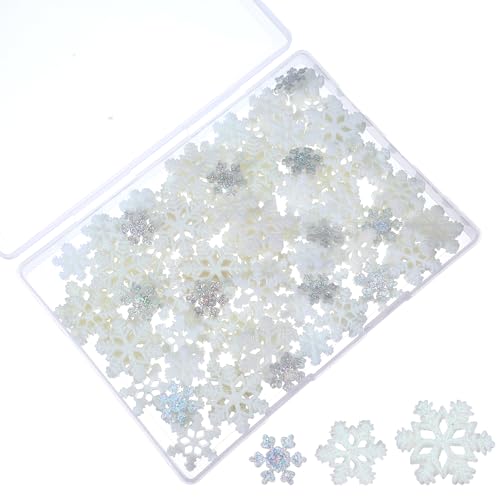 80 Pcs Mini Resin Snowflakes Ornament Christmas Decorations 3 Sizes Glitter Plastic Mini Snowflake Easter Charms with Storage Box for Embellishments Winter Party DIY Craft Decoration(White/Clear)