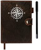 Leather Journal For Men & Women - Premium Refillable Lined Compass Leather Notebook With Pen, Coin & Pen Slot, Leather Bookmark - Journals For Writing - Travel Journal - Diary - Daily Journal 240 page