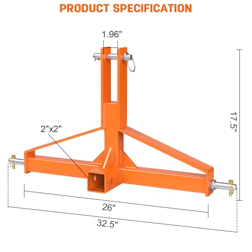 Orange 3 Point Hitch Receiver Quick Hitch Compatible, 3 Point Trailer Hitch 2\" Receiver for Category 1 Tractor, 3 Pt Trailer Towing Hitch Tractor Drawbar for Kubota, John Deere, BX, Kioti, Yanmar etc